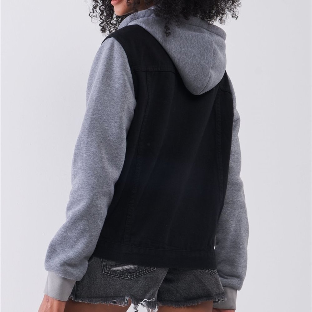 Black Denim Hoodie Jacket - Picture 2 of 5